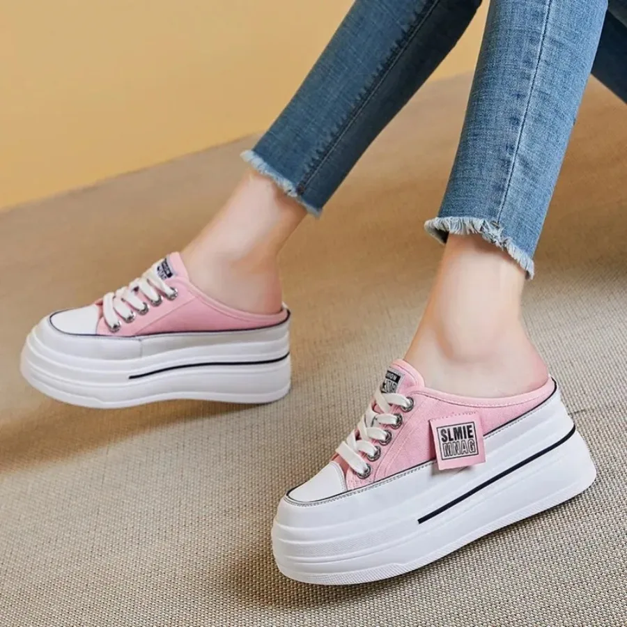 Krasovki 7.5cm Denim Platform Wedge Casual Comfy High Brand Lady Slippers Slip on Chunky Sneaker Summer Fashion Bao Toe Shoes