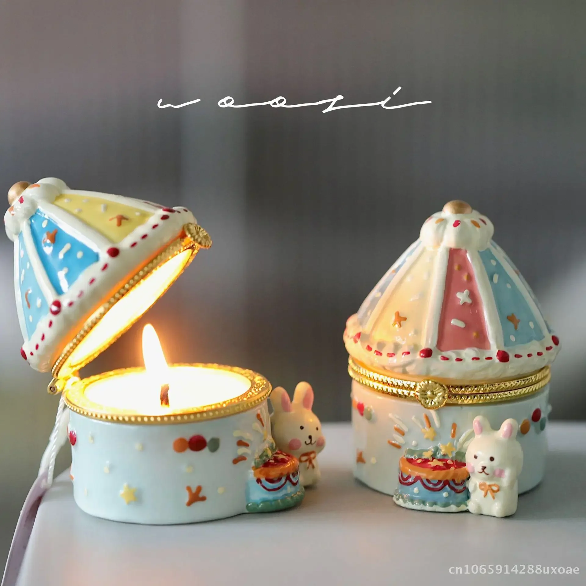Handmade Ceramic Birthday Cake Candle - Vintage Cute Creative Ornament Scented Gift Candle for Girls Double Layer Piggy Cake
