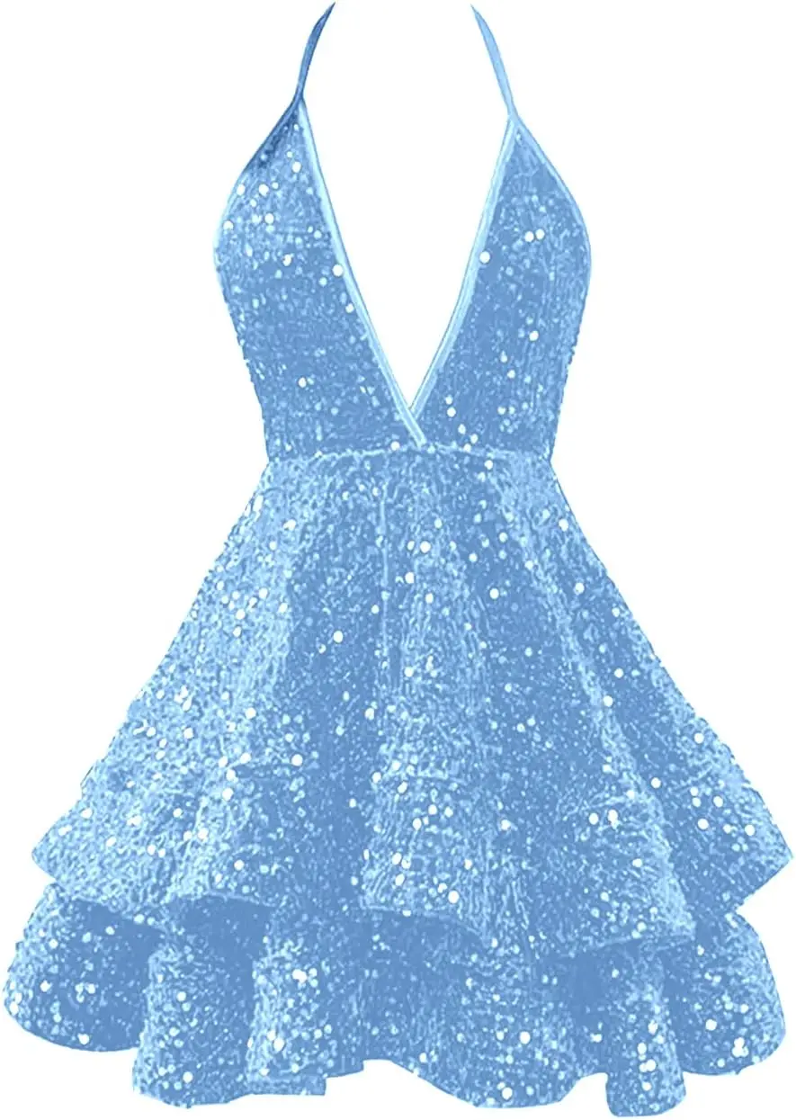 

Sequin Short Prom Dresses for Teens 2026 Sparkly Cocktail Dresses Sexy Halter Homecoming Dress Cocktail Party Graduation Dress