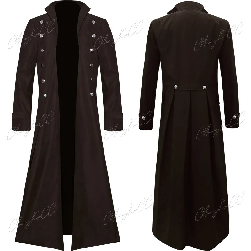 Medieval Renaissance Men Long Coat Trench Cosplay Costume Middle Ages Retro Court Nobles Clothes Black Red Brown Jacket S-2XL