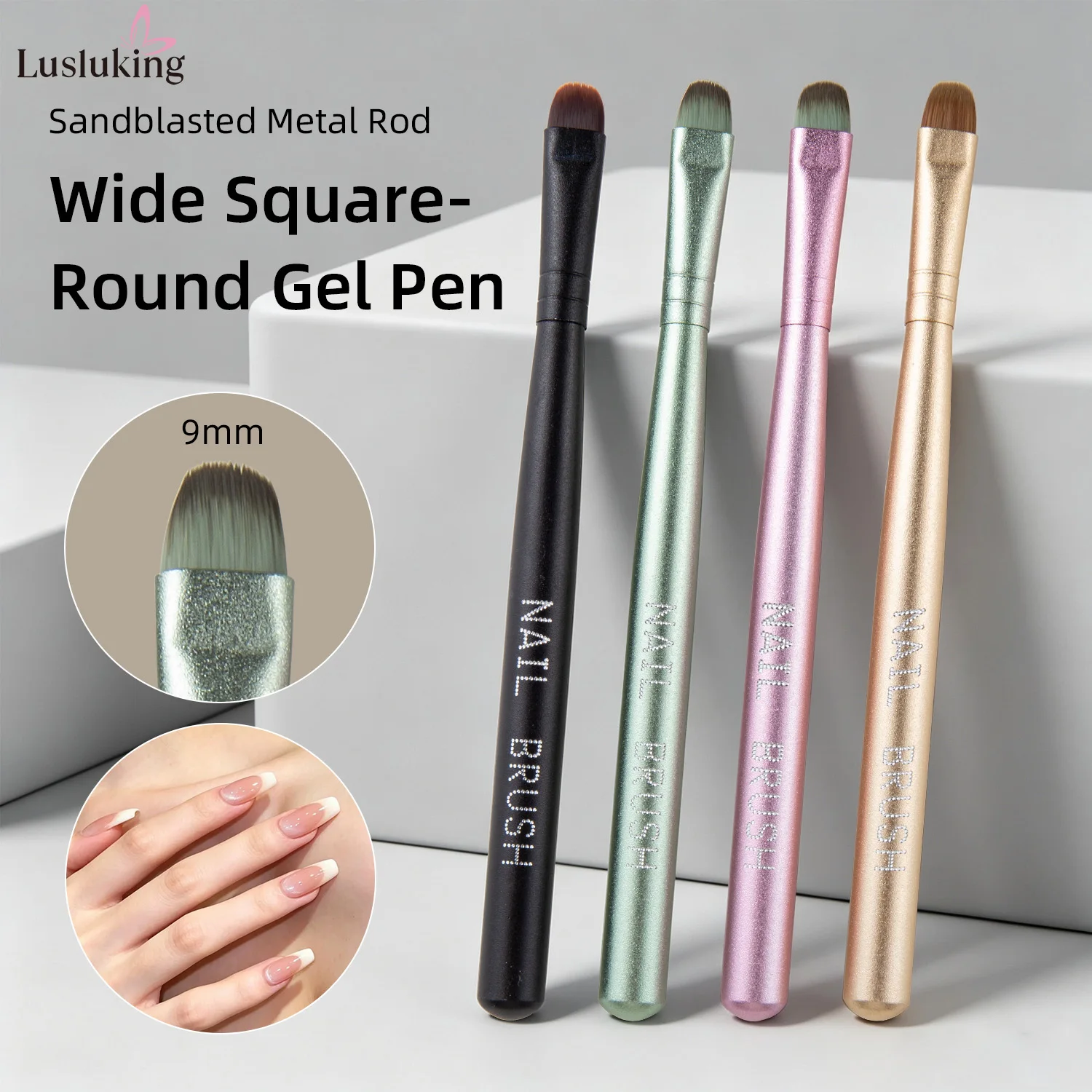 French Manicure Round Nail Brush Metal Sandblasted Handle Nylon Bristles Base Gel Refine French Edges DIY Salon Nail Art Tools