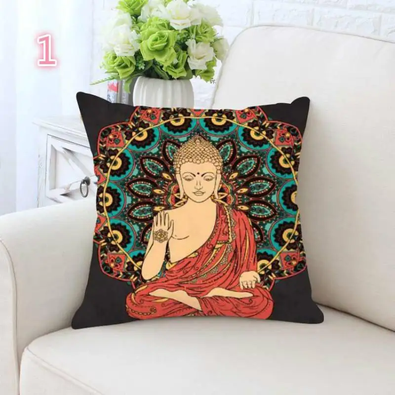 Decorative Pillow Case Buddha Statue Gold Zen Meditation Elephant Mandala Home Jacquard Square