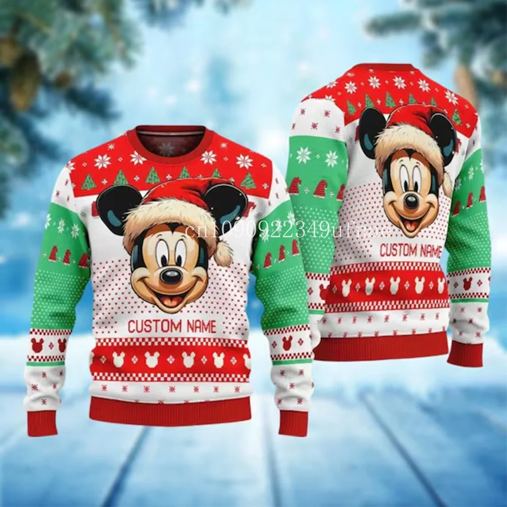 Disney Mickey and Minnie Christmas Ugly Sweater Mickey Mouse Christmas Sweatshirt Unisex 3D Sweater Christmas Ugly Sweater