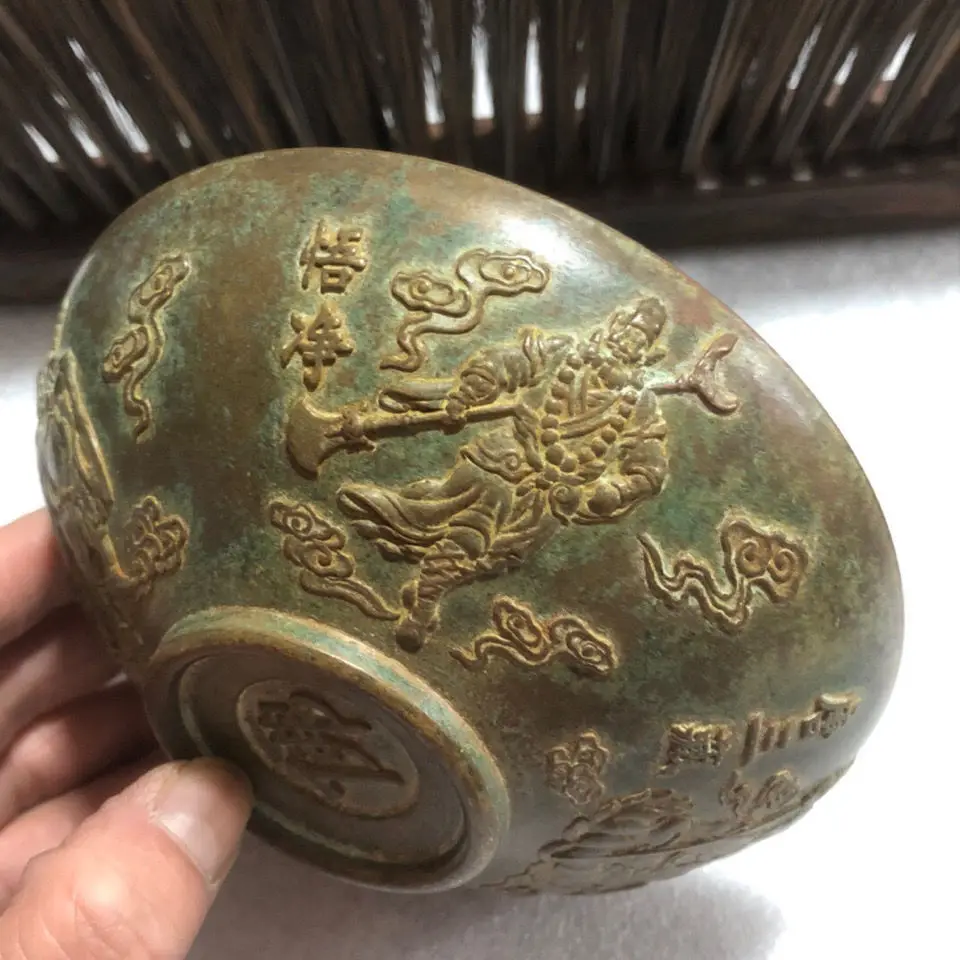 Bronze pure patina rust solid the Monkey King Tang Sanzang rice bowl patina road home decoration