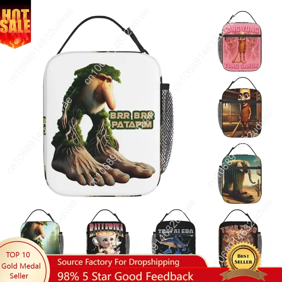 Brr Brr Patapim Meme Thermal Insulated Lunch Bag Italian Brainrot Memes Portable Food Container Bags Cooler Thermal Lunch Boxes