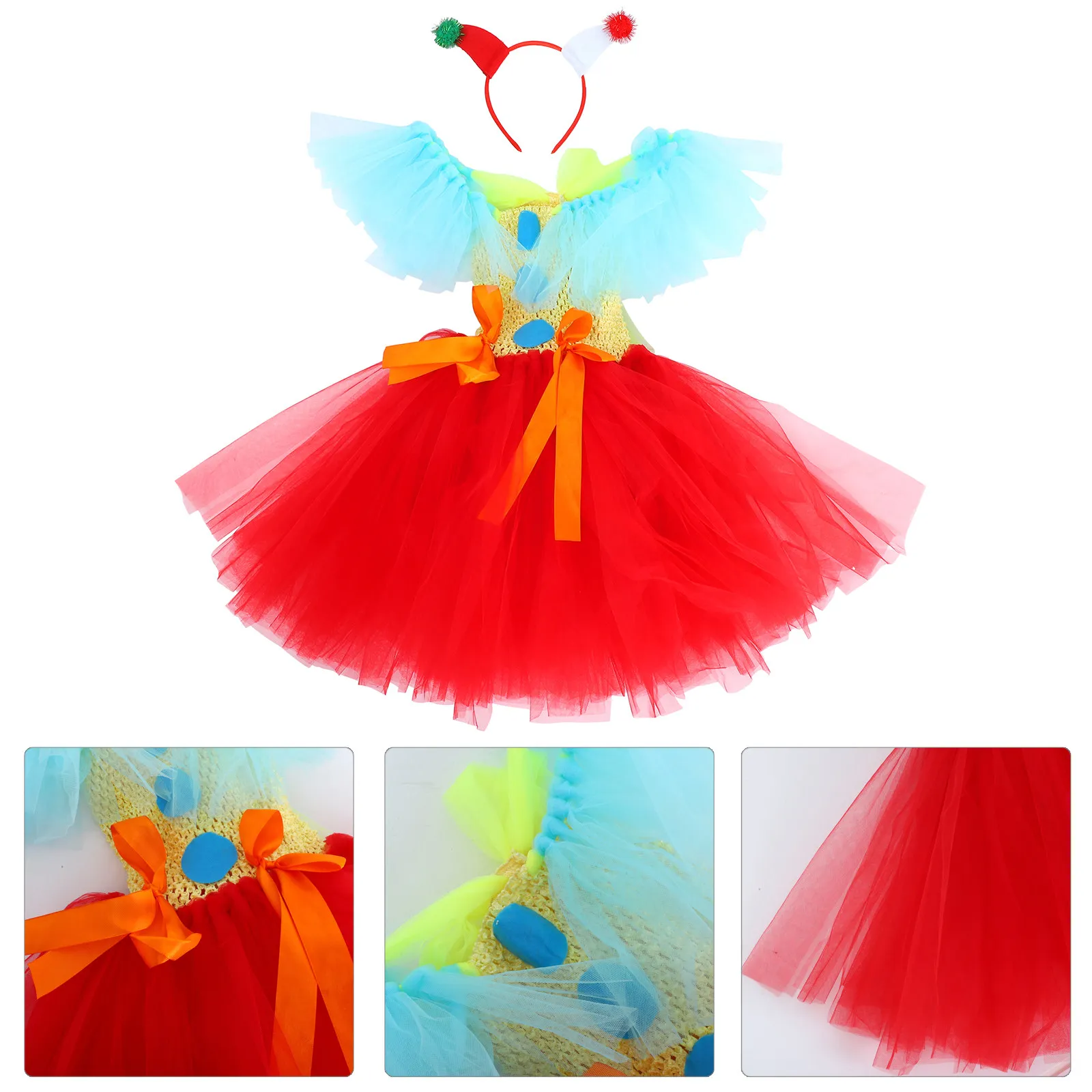 1Set Clown Dress Up Clothes for Kids Circus Costume Girls Tutu Skirt Set Soft Skin Friendly Fabric Dreamy Volume Layers Headband