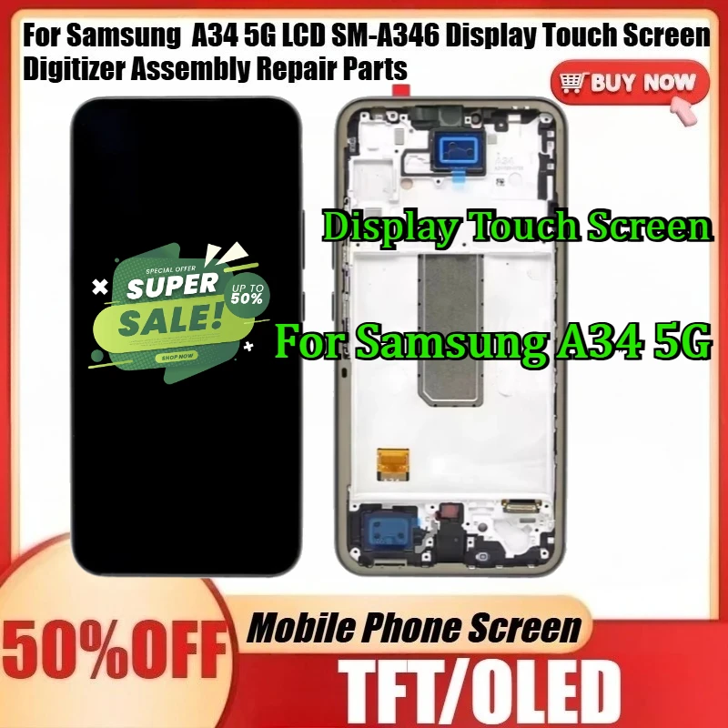 

For Samsung A34 5G LCD SM-A346 Display Touch Screen Digitizer Assembly Repair Parts New OLED/TFT A34 Display Touch Screen