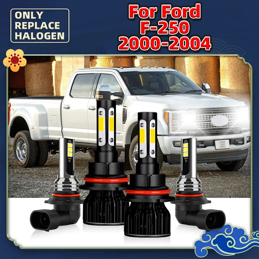 Four-Sides 360° Headlight Bulbs LED +6000K CSP Auto Lamps Fog Luces 12V Kit For Ford F-250 Car Vehicles 2004 2003 2002 2001 2000