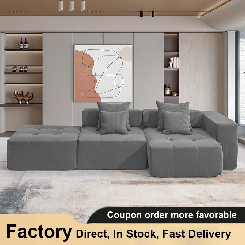 Brand Minimalist Modern 4 Seat L Shaped Modular Sectional Sofa Minimalist Corduroy Floor Couch Set Living Room Big Sofa