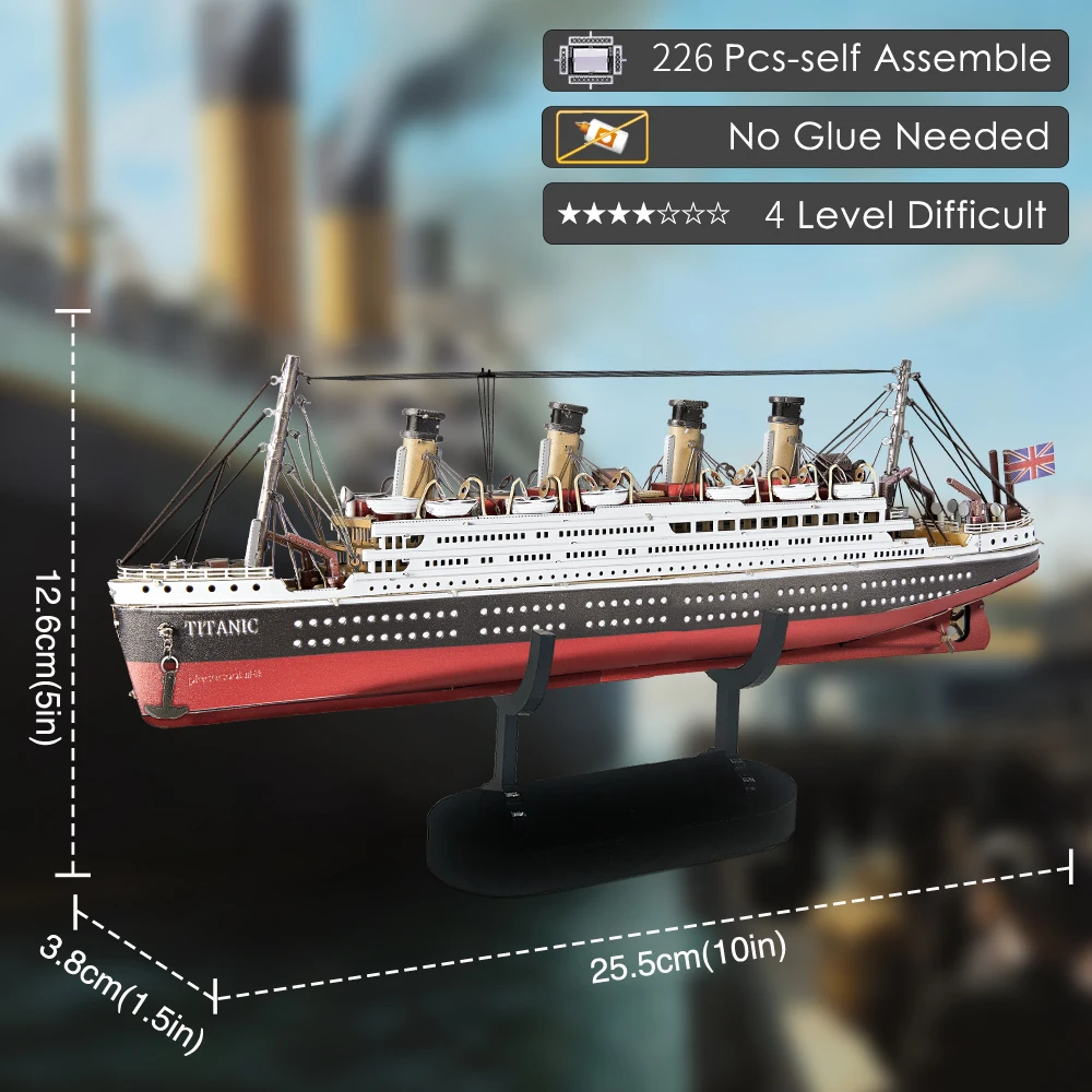 Piececool-3D Metal Ship Puzzles para adultos, modelo Titanic, Jigsaw Toys, Kits de construção, decoração, presentes, 226pcs