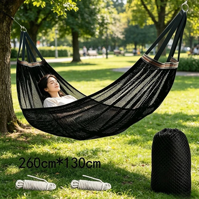 Outdoor Hammock with Ice Silk Mesh, Swing Bent Pole Anti-Tip Camping Travel Accessories