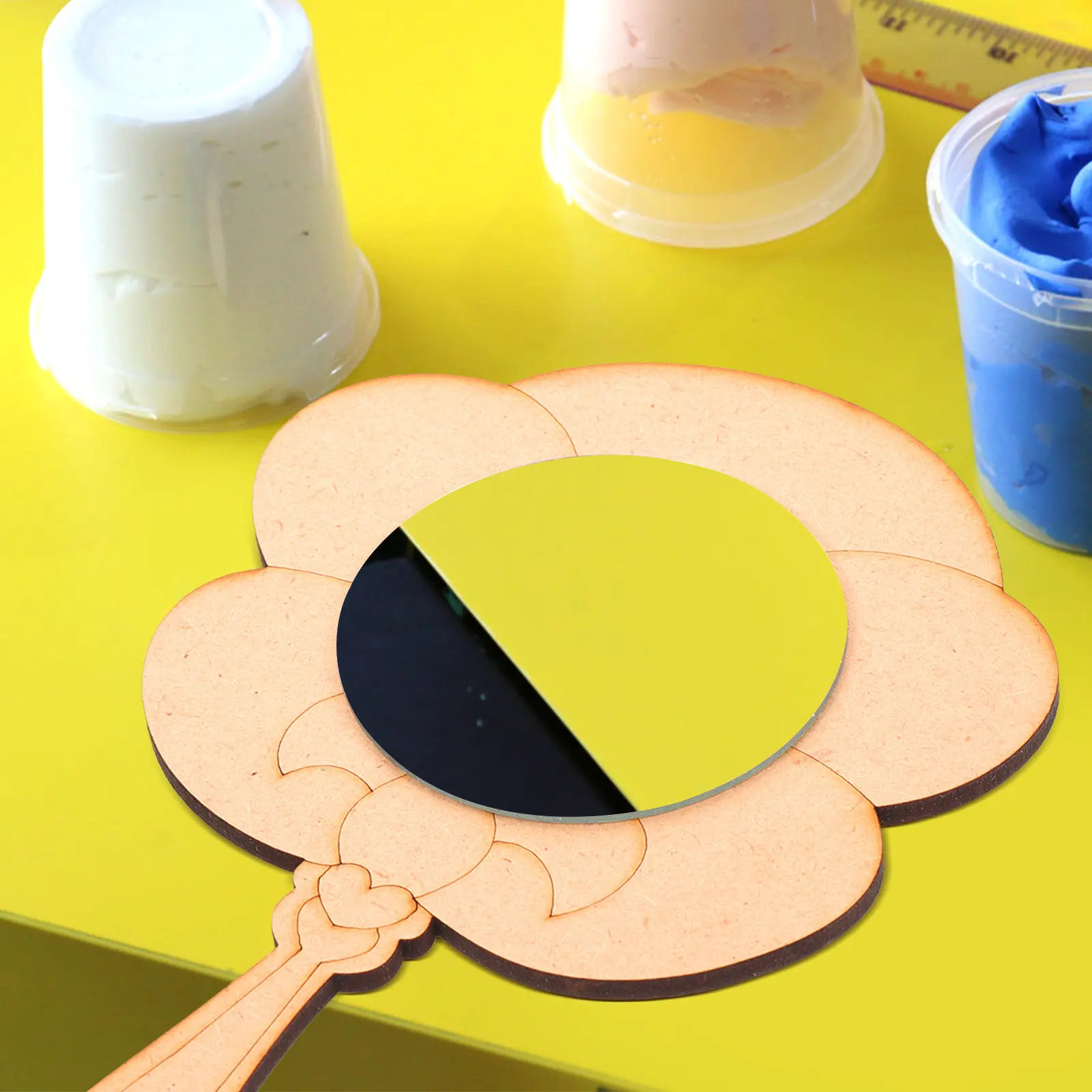 2Pcs DIY Wooden Mirror Kids Handheld Unpainted Mini Mirror for Painting Decorating Beads Clay Foam Putty Craft Supply