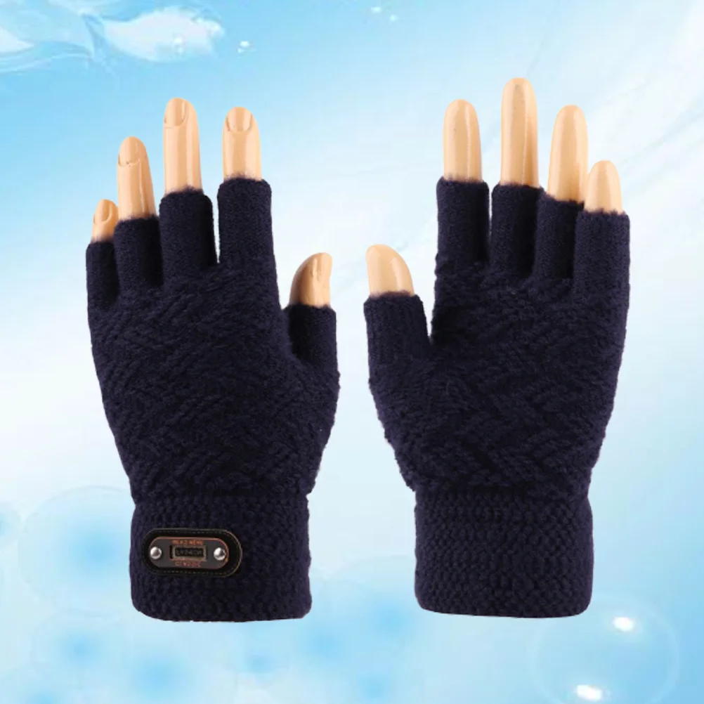 1 زوج الرجال الشتاء محبوك نصف اصبع قفازات شاشة يندبروف البحرية أجهزة لياقة خارجية قفازات الشتاء اكسسوارات #4