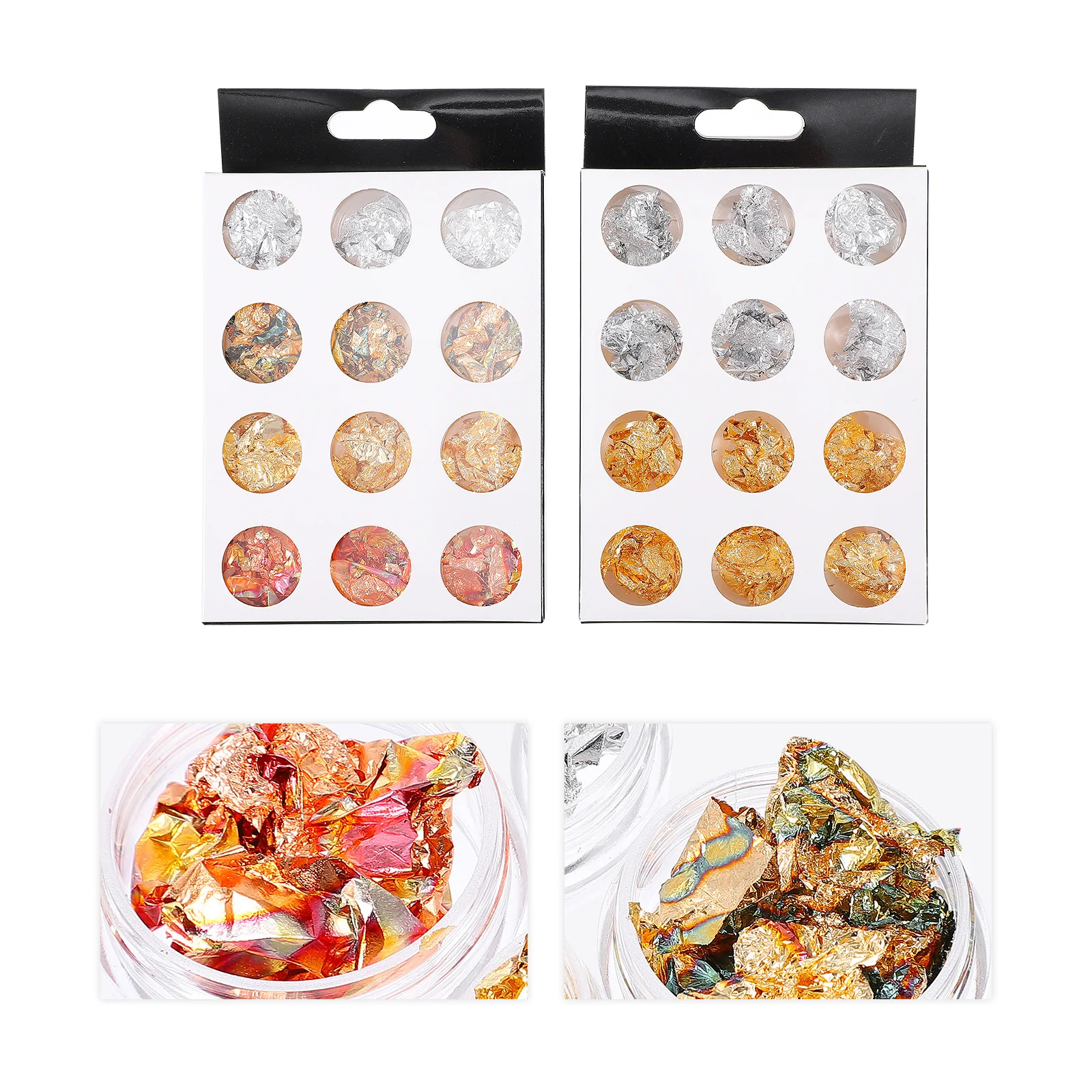 

2Sets Manicure Gold Leaf Kit Tinfoil Flakes Nail Art Decals Shimmering Tin Foil Flakes for Nail Design DIY Beauty Accessory