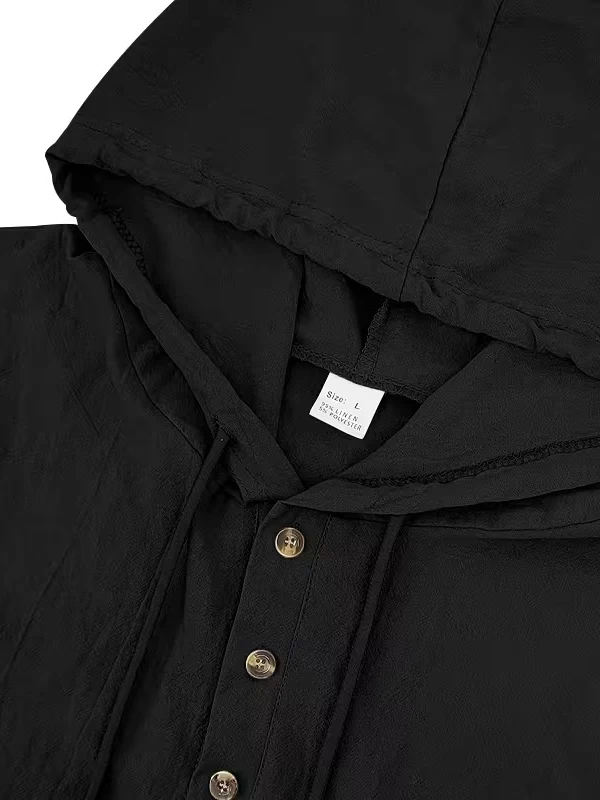 Herren Baumwoll-Leinen Kapuzen-Henley-Shirt Pullover Atmungsaktiv Bequem Neuer Stil Vielseitige Freizeitkleidung – Detail 12