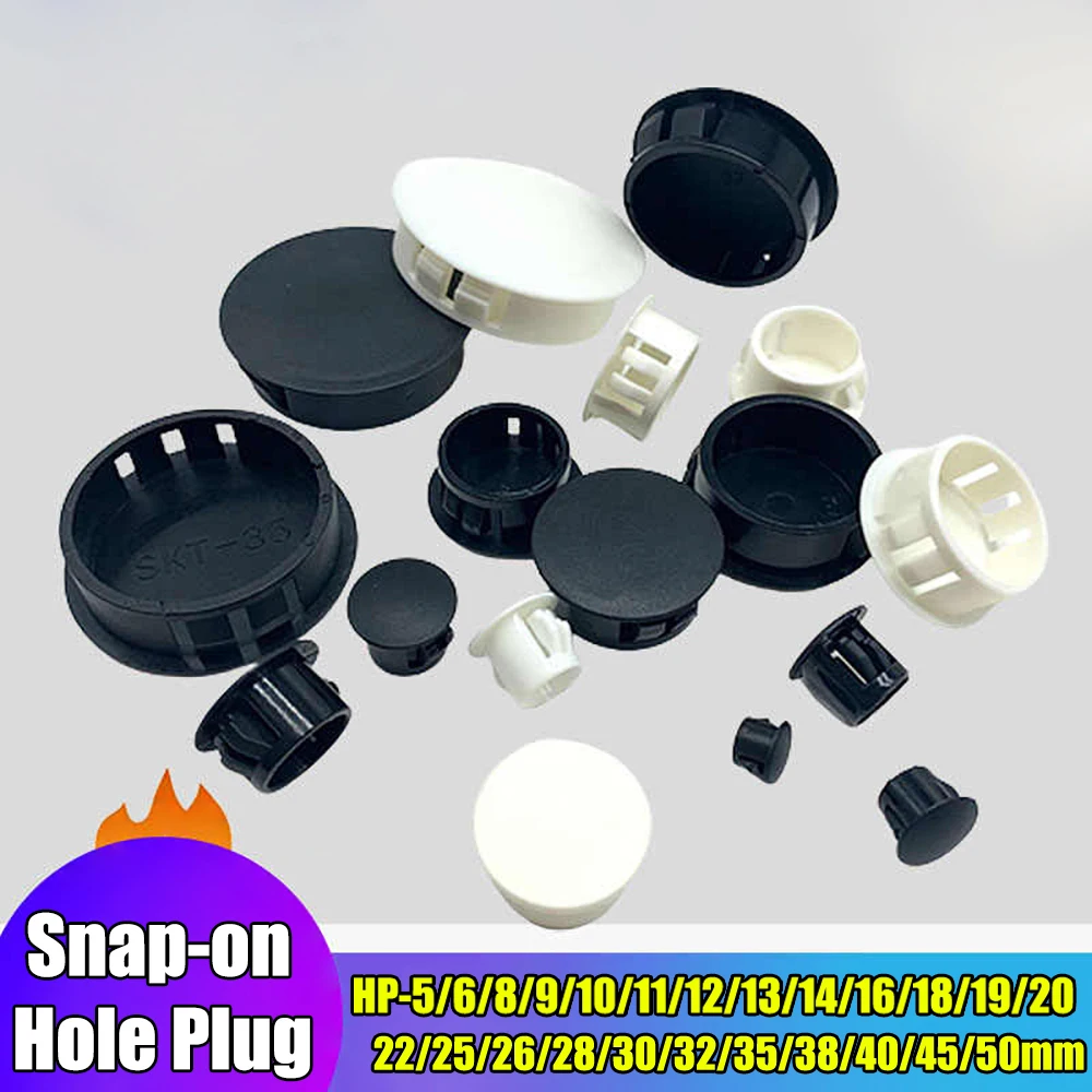 5mm-50mm Snap-on Hole Plug Round Plastic Black/Milky White Blanking End Caps Tube Pipe Inserts Plug Bung