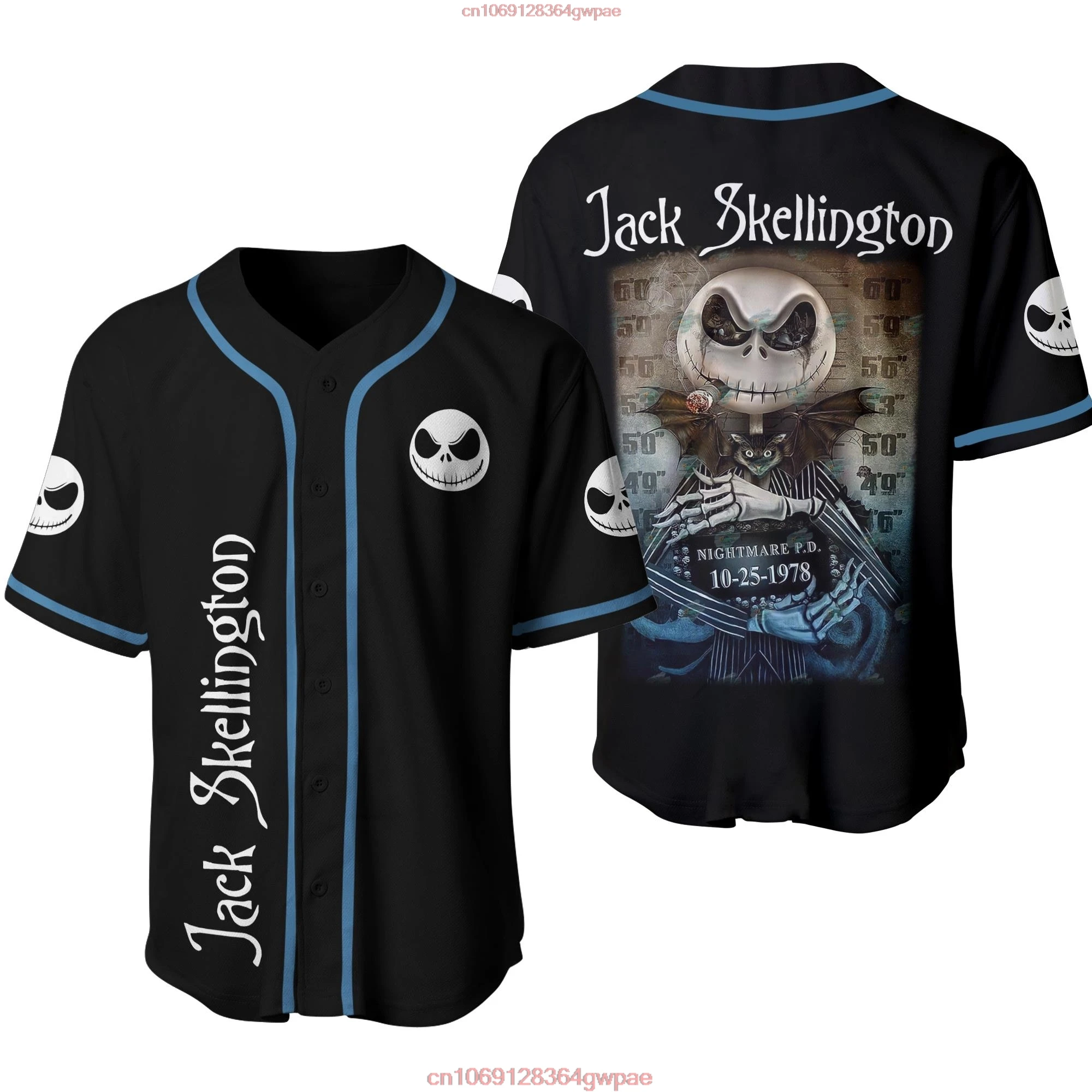 Custom Name Nightmare Before Christmas Jack Skellington Baseball Jersey Men\'s Women\'s Short Sleeve Jersey Disney Baseball Jersey