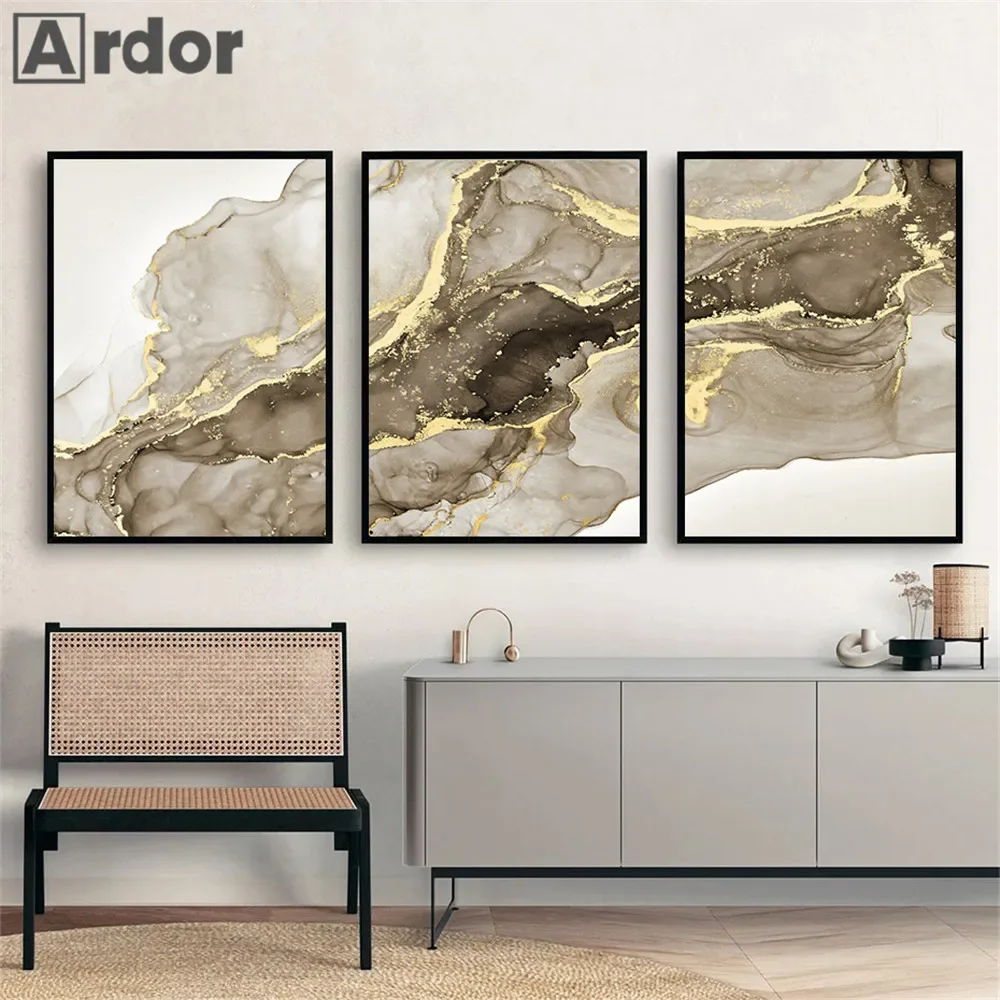 

Luxury Abstract Posters Print Modern Marble Beige Gold Wall Art Canvas Painting Nordic Poster Wall Pictures Living Room Decor