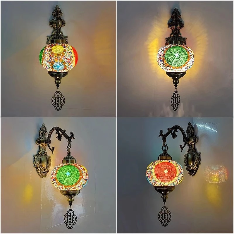 

Modern Turkish Mosaic Wall Lamp Mediterranean style Art Deco Handcrafted Stained Glass Globe Romantic Wall Light Fixture