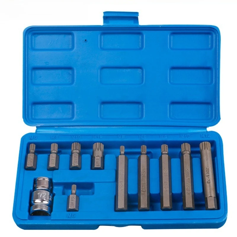 Portable Spline Bit Socket Set, Professional Spline Drive Tool Kit with Storage Box for Car Maintenance & Industrial Use