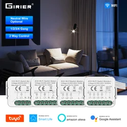 GIRIER-Módulo Interruptor Tuya Inteligente WiFi Luz, 1, 2, 3, 4 Gang, Não Neutro Necessário, Breaker, 220V, Suporta 2 Way Control, Alexa, Hey Google