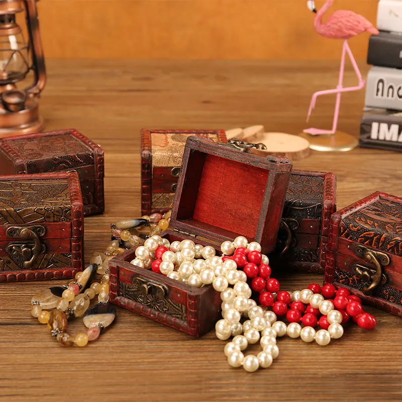 Vintage British Style Jewelry Packaging Storage Box Wooden Red Lacquer Stamp Map Style Storage Jewelry Box