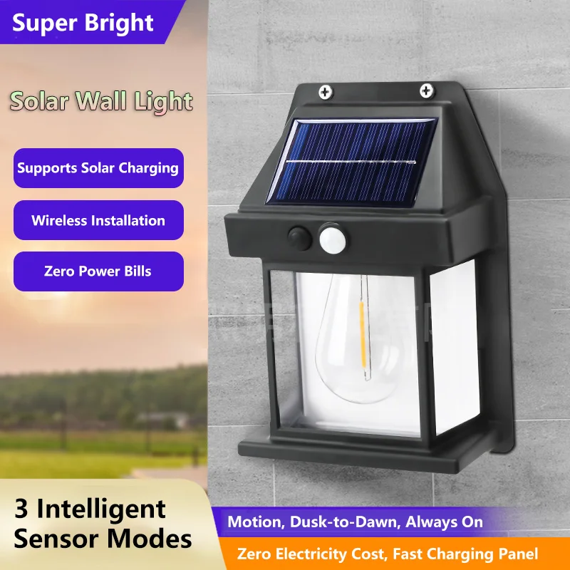

Solar Wall Light Outdoor with 3 Sensor Modes, Waterproof Garden Lamp, High Bright LED, Fast-Charging Monocrystalline Panel