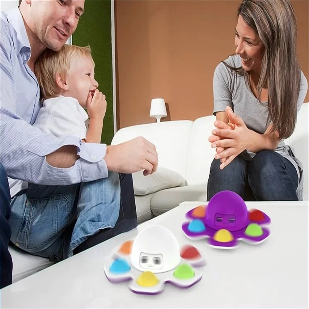 Octopus Fidget Spinner Face Changing Autism Stress Relief ADHD Silicone Interactive Push Flip Pop for Its Kids Bubble Gift Toy