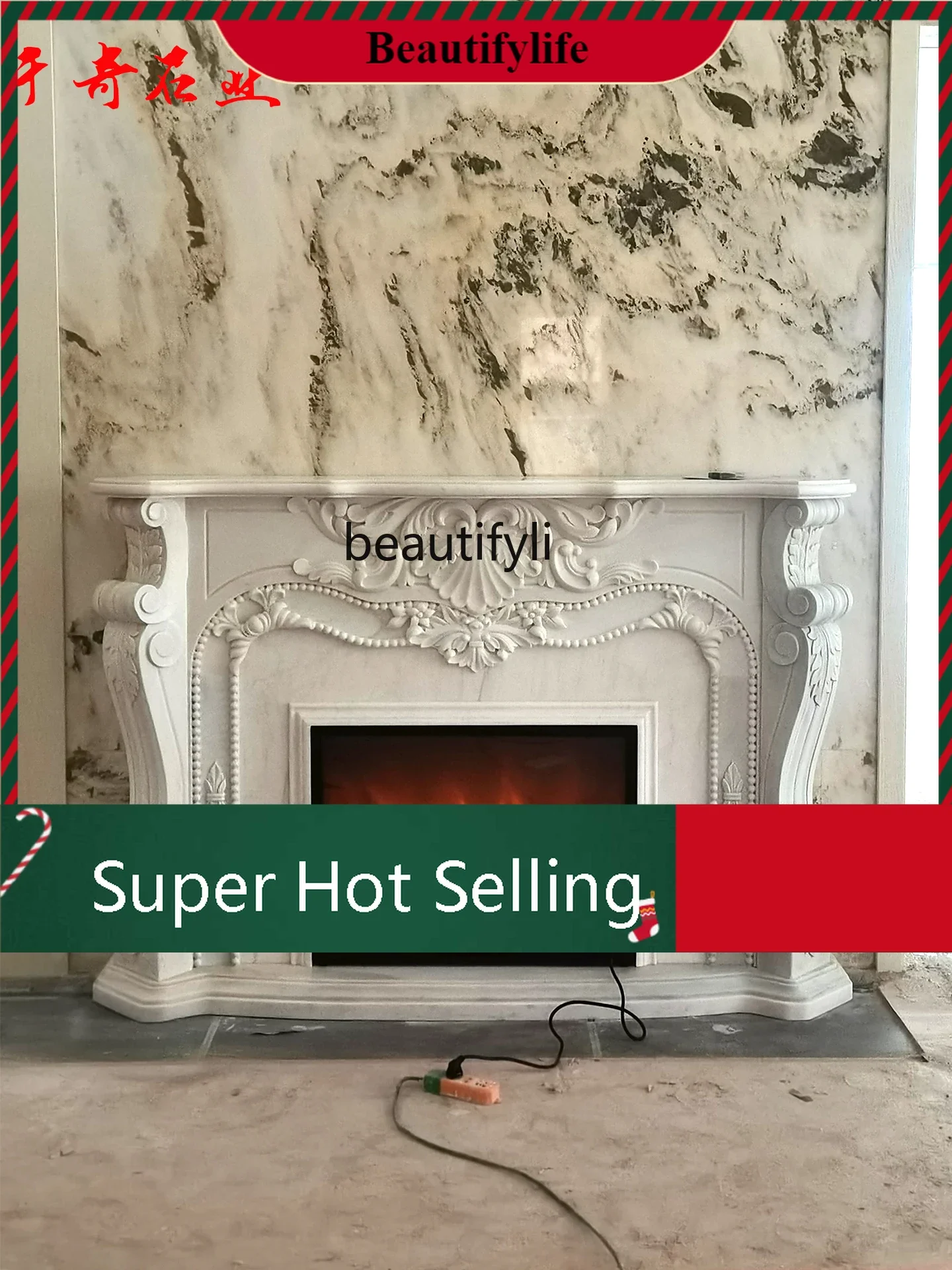 KK32  Natural marble fireplace stone carving European white marble relief decorative fireplace rack new