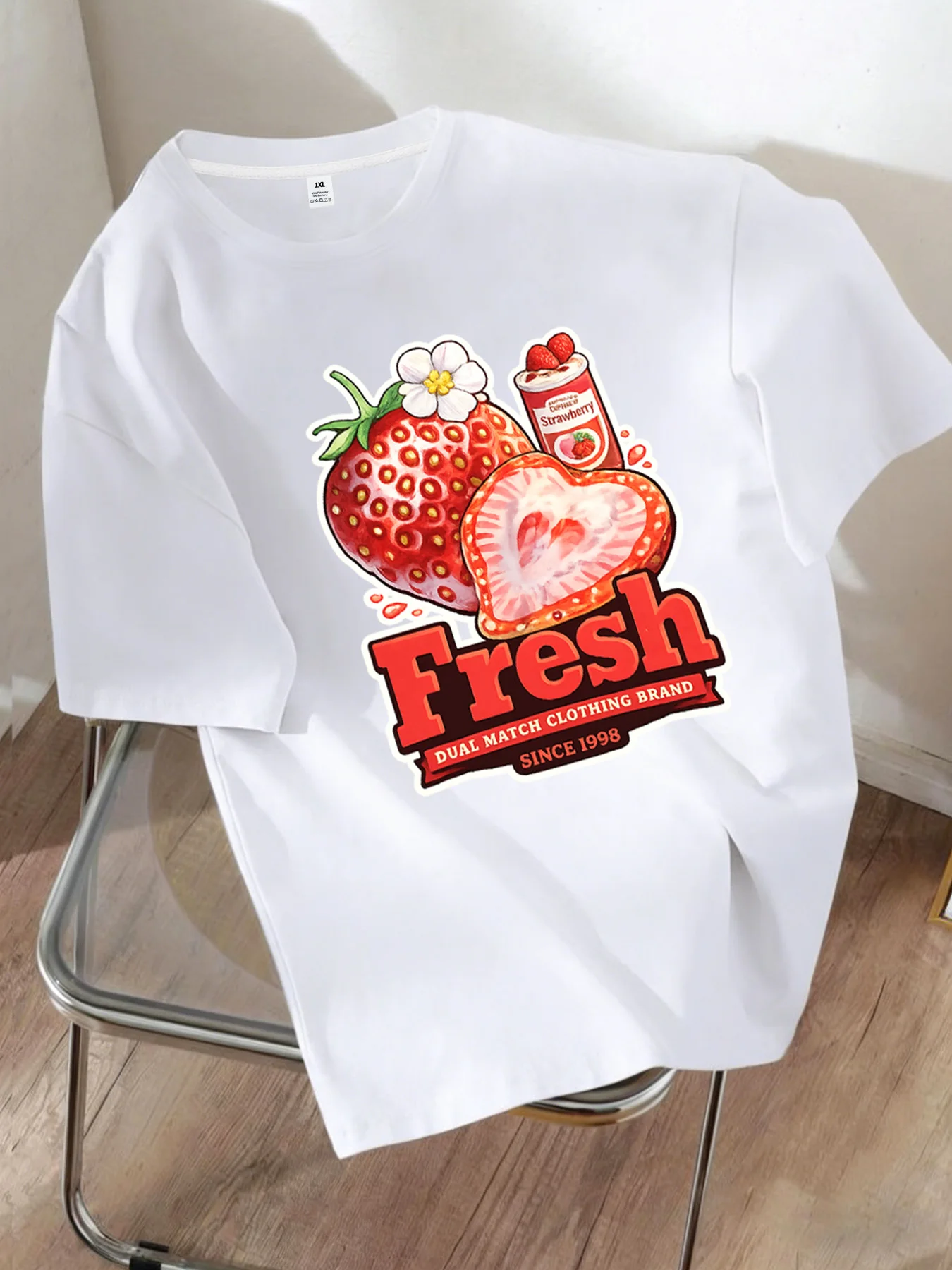 

[YJ01212] Женская футболка с круглым вырезом и принтом клубники, больших размеров, летняя, повседневная, с коротким рукавом, модная, универсальная