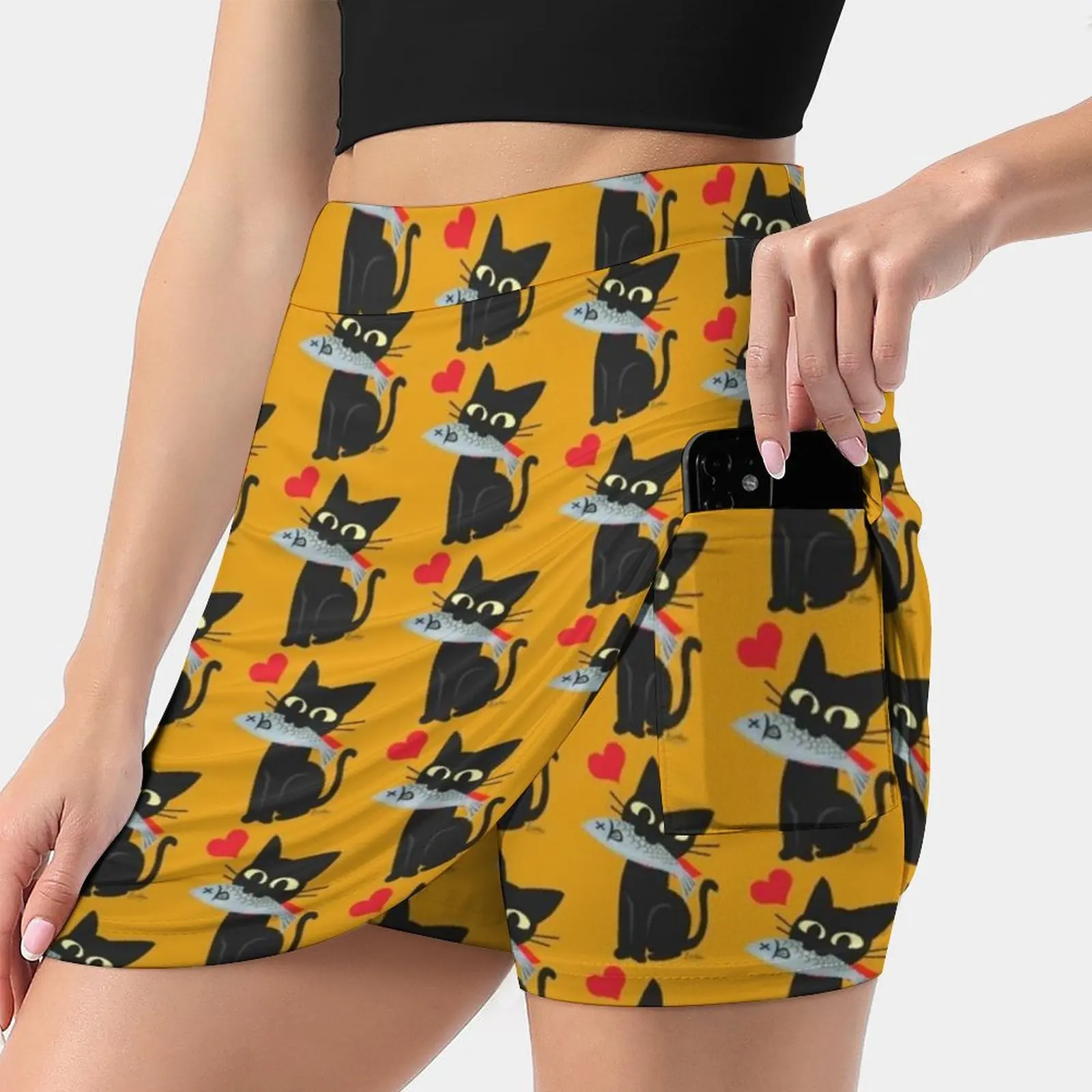 

Get! Women's skirt With Hide Pocket Tennis Skirt Golf Skirts Badminton Skirts Running skirts Cat Cats Black Cat Kitty Kitten