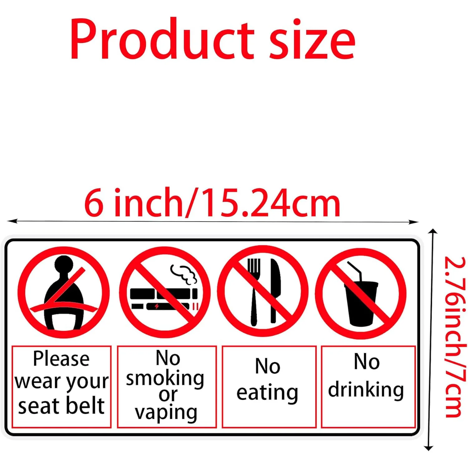 حزام الأمان يجب ارتداؤه ملصق 5 قطعة لا الأكل ولا شرب ممنوع التدخين علامة السلامة 2.76X6 بوصة ملصقات تحذير سلامة المركبات #5