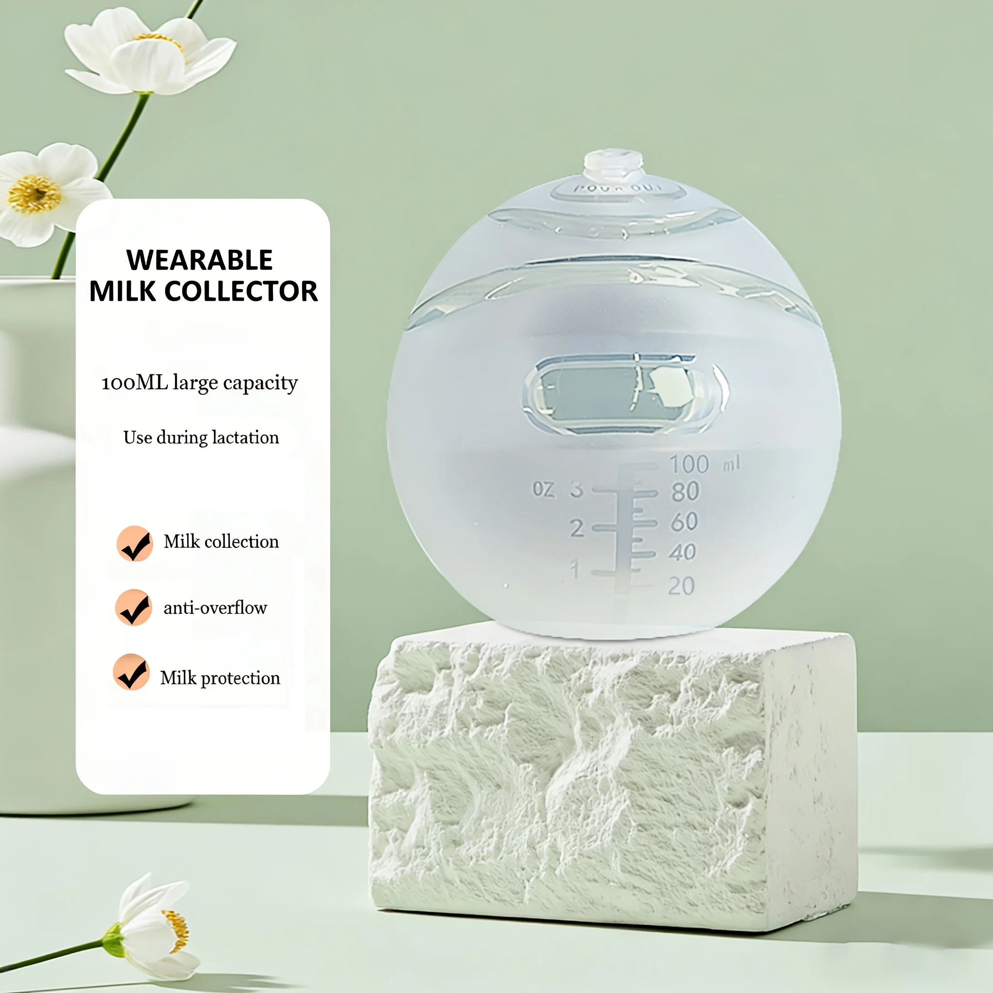 New 3oz/100ml Full Silicone Breast Milk Collector with Scale,Soft Breast Shell,Wearable Nursing Cup Pad Breast Shield,Milk Saver