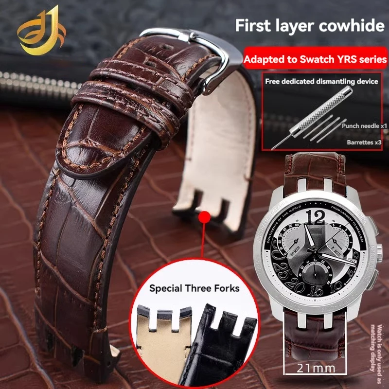 Dedicated Curved Interface Bracelet 21mm for Swatch Cowhide Watch Strap Men YRS403 YRS412 YRS402g Calfskin Watchband with Tools