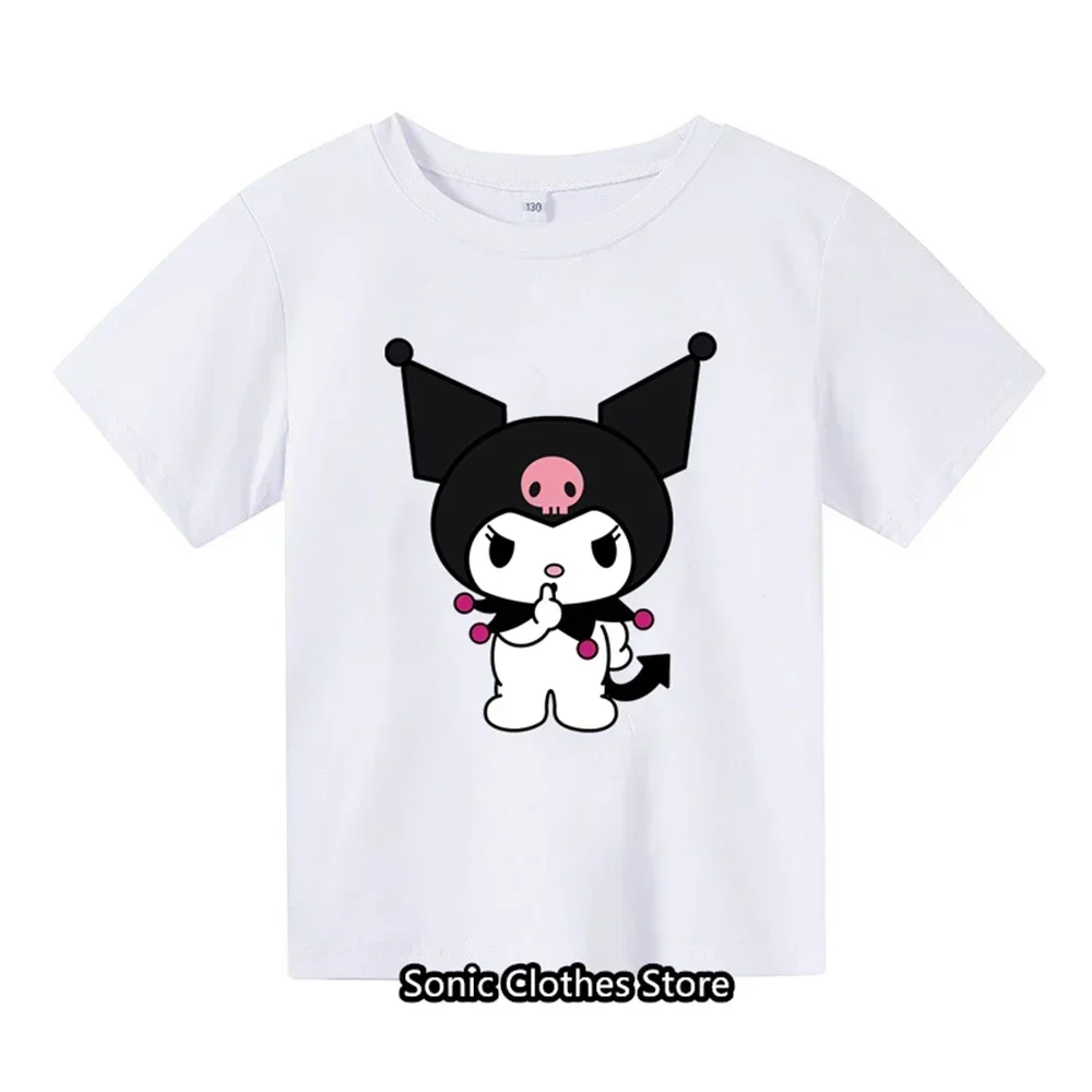 Summer Kawaii Kuromi T-shirt   Children's Cartoon Anime Pattern Children's Girls Boys Fashion Casual Short Sleeves