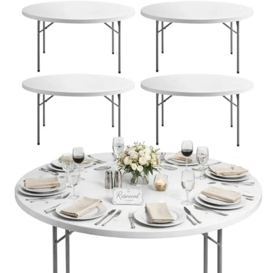 

60 Round Heavy Duty 5ft Folding Table Restaurant Cafe Bundle 5 Tables