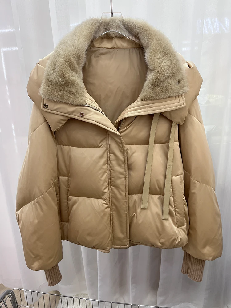 2023 New Women  Winter Warm Mink Fur Collar Goose Down Jacket Thick Luxury Clothing Parkas Female Puffer Jacket