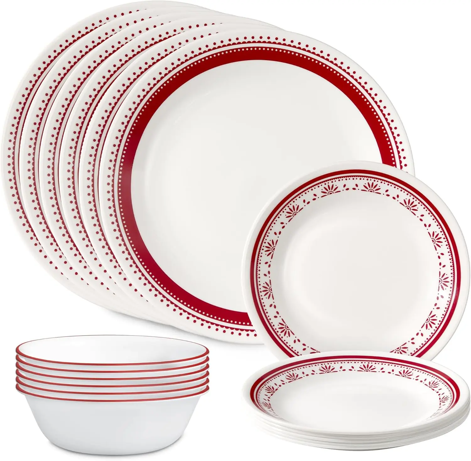 18-PC Dinnerware Set, Service for 6, Durable and Eco-Friendly, Higher Rim Glass Plate & Bowl Set, Microwave and Dishwasher Safe