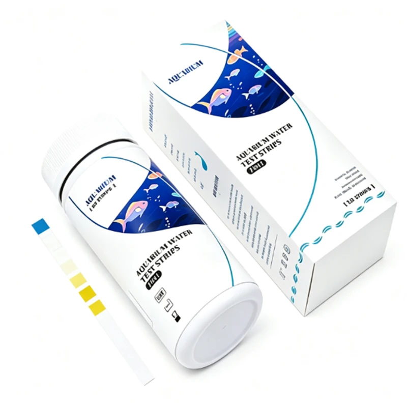 50Pcs/Box Aquarium Test Strips Water Quality Test Strip 7-in-1 Fish Tank Test Kit Freshwater Saltwater Aquarium Water PH Strip