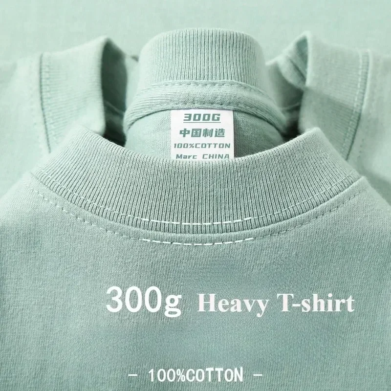 Summer Cotton Heavy Duty 300grams American Pure Cotton Short Sleeves T-shirt Men Casual Base Top Oversized T Shirt 2025 image 4