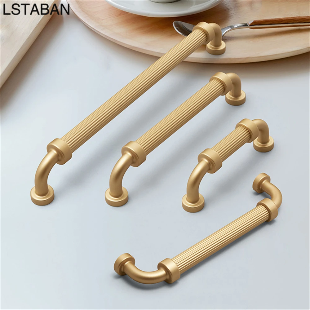 French Style Striped Creative Wardrobe Lengthen Door Handle Gold Kitchen Cabinet Handle Furniture Hardware Cupboard Drawer Pull