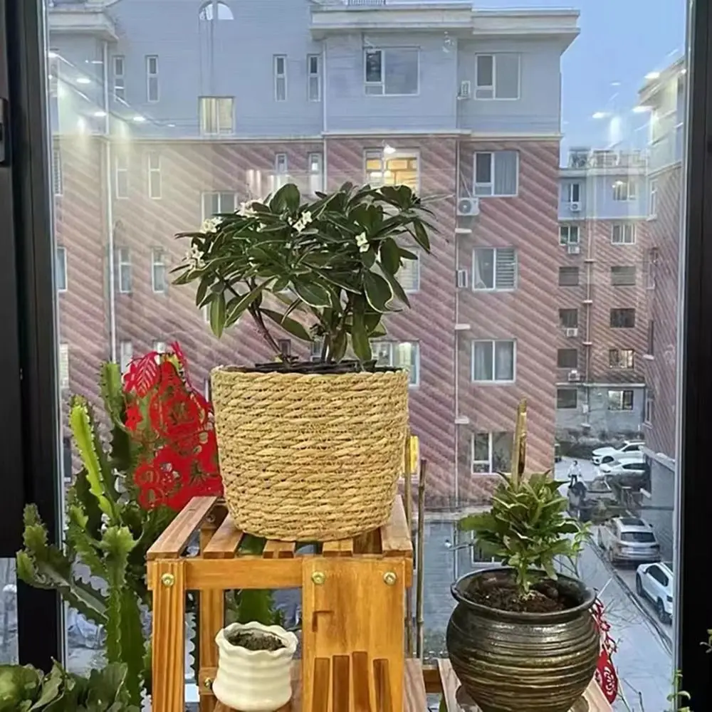 1Pcs For Garden Terraces Flower Pot Basket Rattan Straw Furniture Decoration Grass Woven Flowerpot Mini/S/M/L Planter Basket