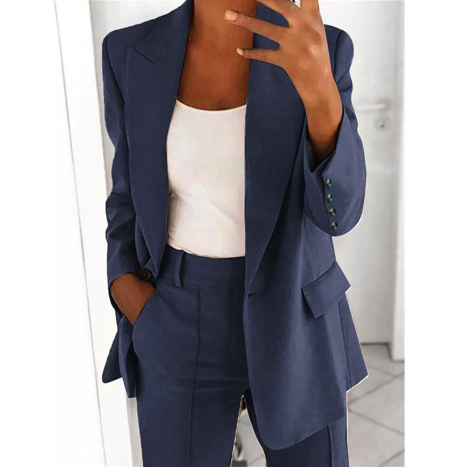 Dames Blazer Top Elegante Stevige Lange Mouwen Jas Jas Jas Business Fashion Lente Trainingspak Office Lady Blouse Jas Tops