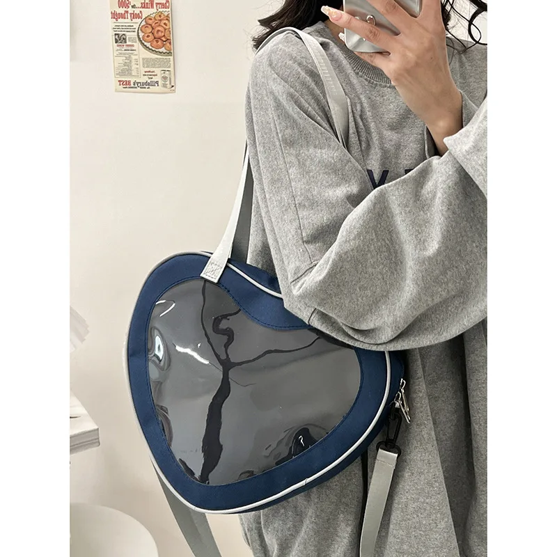 Japanese School Teenage Girls JK Bag Transparent Itabag Heart Oxford Shoulder Bags for Women Handbags Tote Anime ita bag