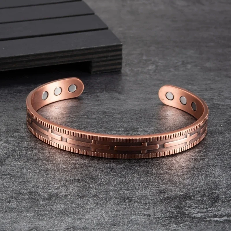 Copper Magnetic Bracelets Arthritis Health Energy Wristband Magnetic Bangles Homme Vintage Cross Adjustable Cuff Jewelry