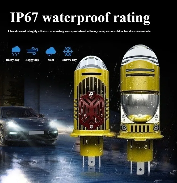 2pcs H4 LED Mini Projector Lens Headlight Bulb H4 LED Driving Lamp 300W Hi/Lo Beam Plug-and-Play Auto Motorcycle Headlight