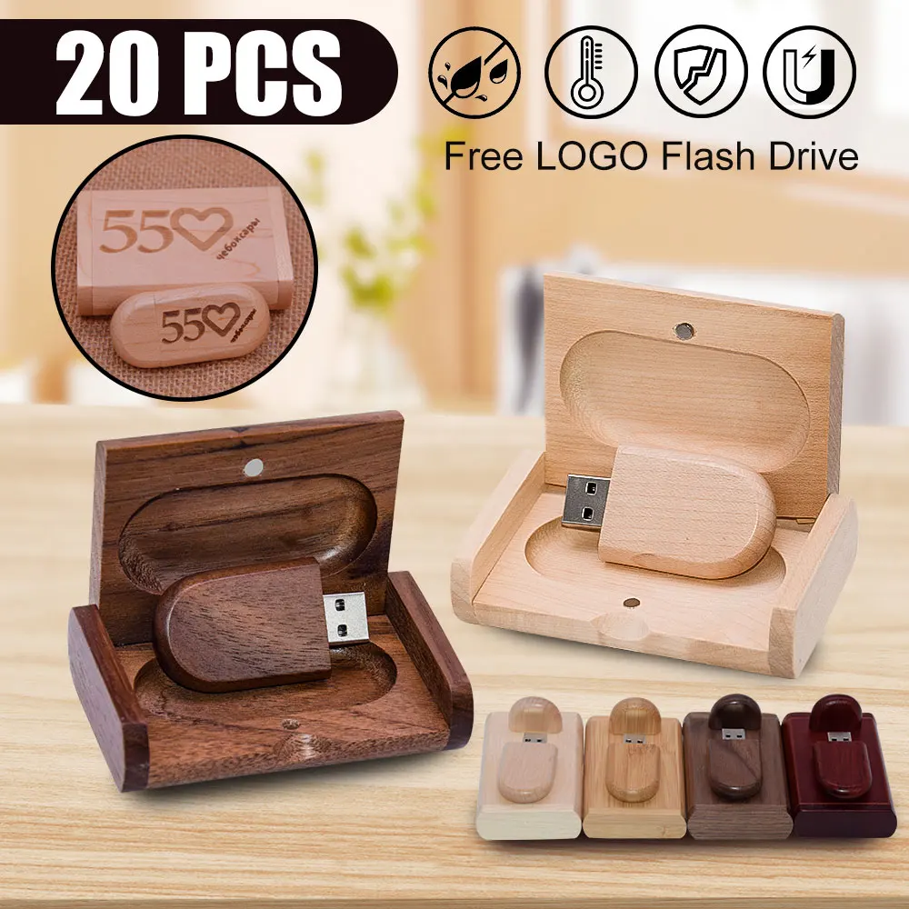 20pcs personalizzazione personalizzata gratuita chiavetta USB in legno pendrivesMaple usb + box 4GB 8GB 16GB 32GB 64GB memory stick regalo