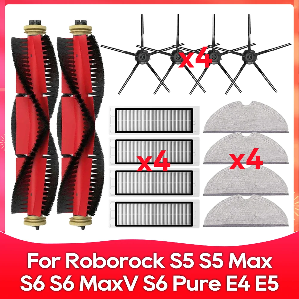 Kompatibel für ( Roborock S5, S5 Max, S6 MaxV, S6 Pure, E4, E5, S51, S52, S55 ) Walze Seitenbürste Filter Wischmopp Zubehör Teil