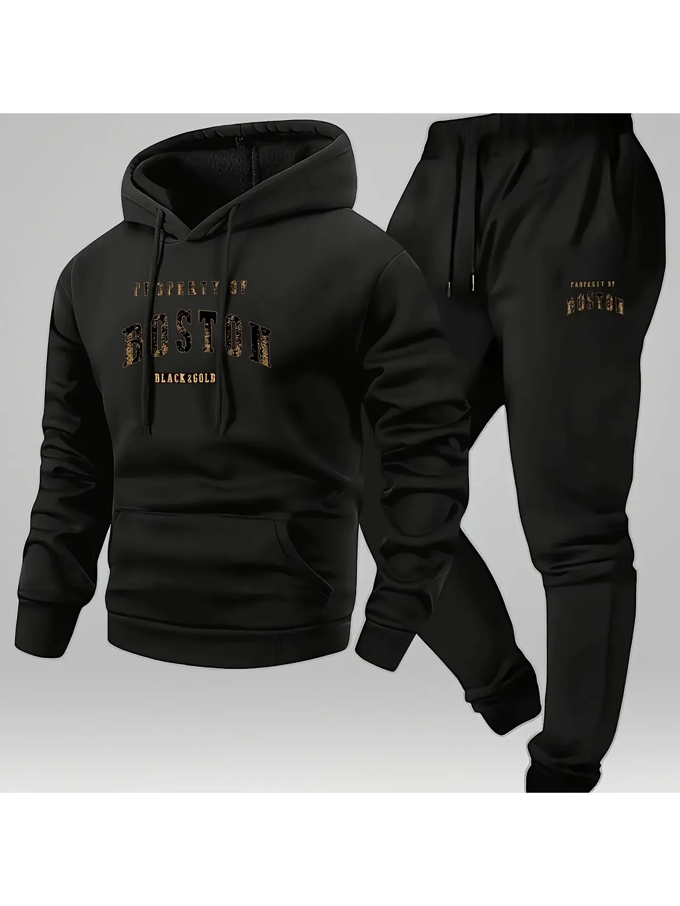 Комплект спортивных штанов с капюшоном и рисунком «Бостон», теплые и мягкие флисовые спортивные штаны, подходящие для осенних и зимних сезонов.