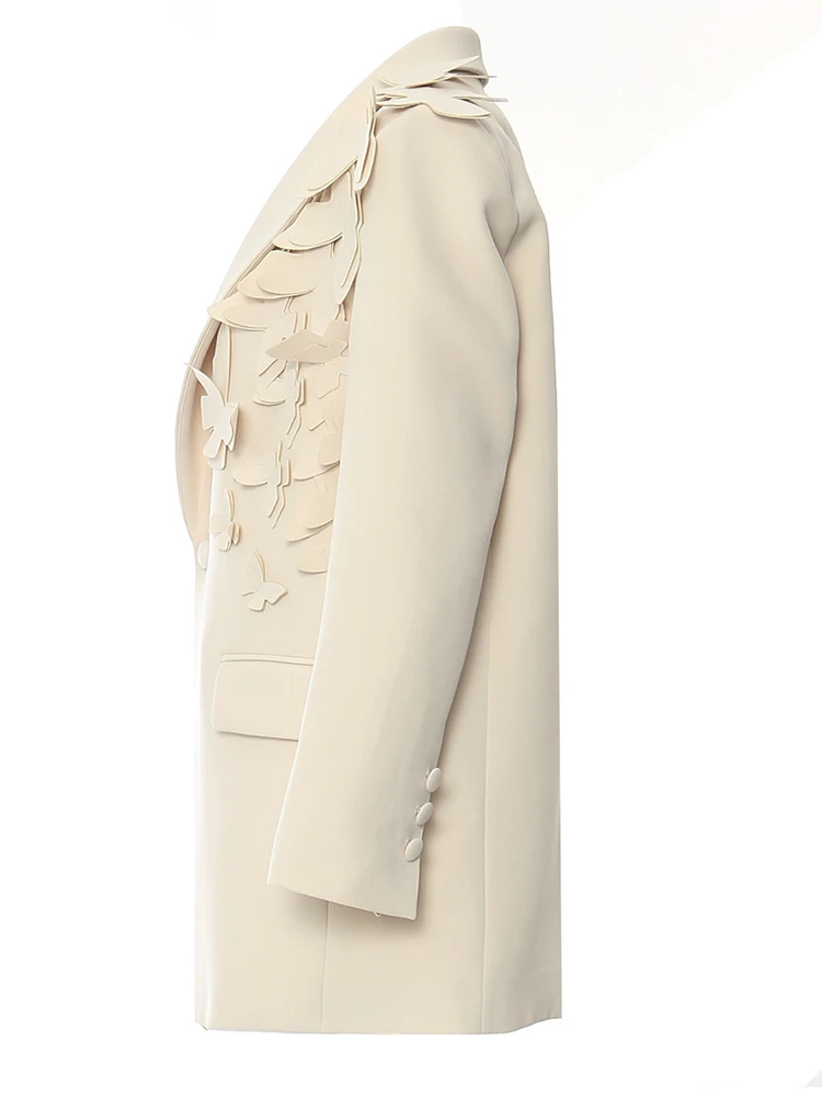 [EAM] Frauen Aprikose Schmetterling Große Größe Elegante Blazer Neue Revers Langarm Jacke Mode Flut Frühling Herbst 2024 1DH5934